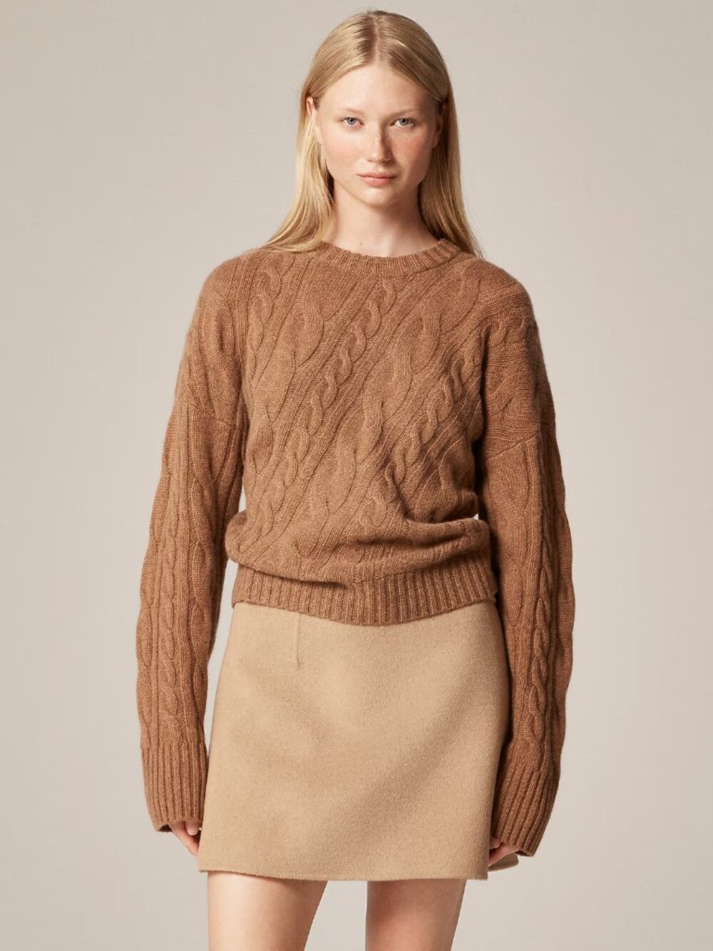 NWT J.Crew Spring Street Cashmere Twisted Cable-knit Sweater in Rich Camel L